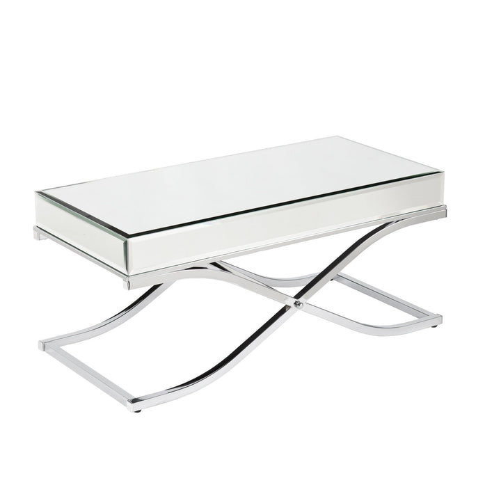 42" Silver Mirrored And Metal Rectangular Mirrored Coffee Table Image 1