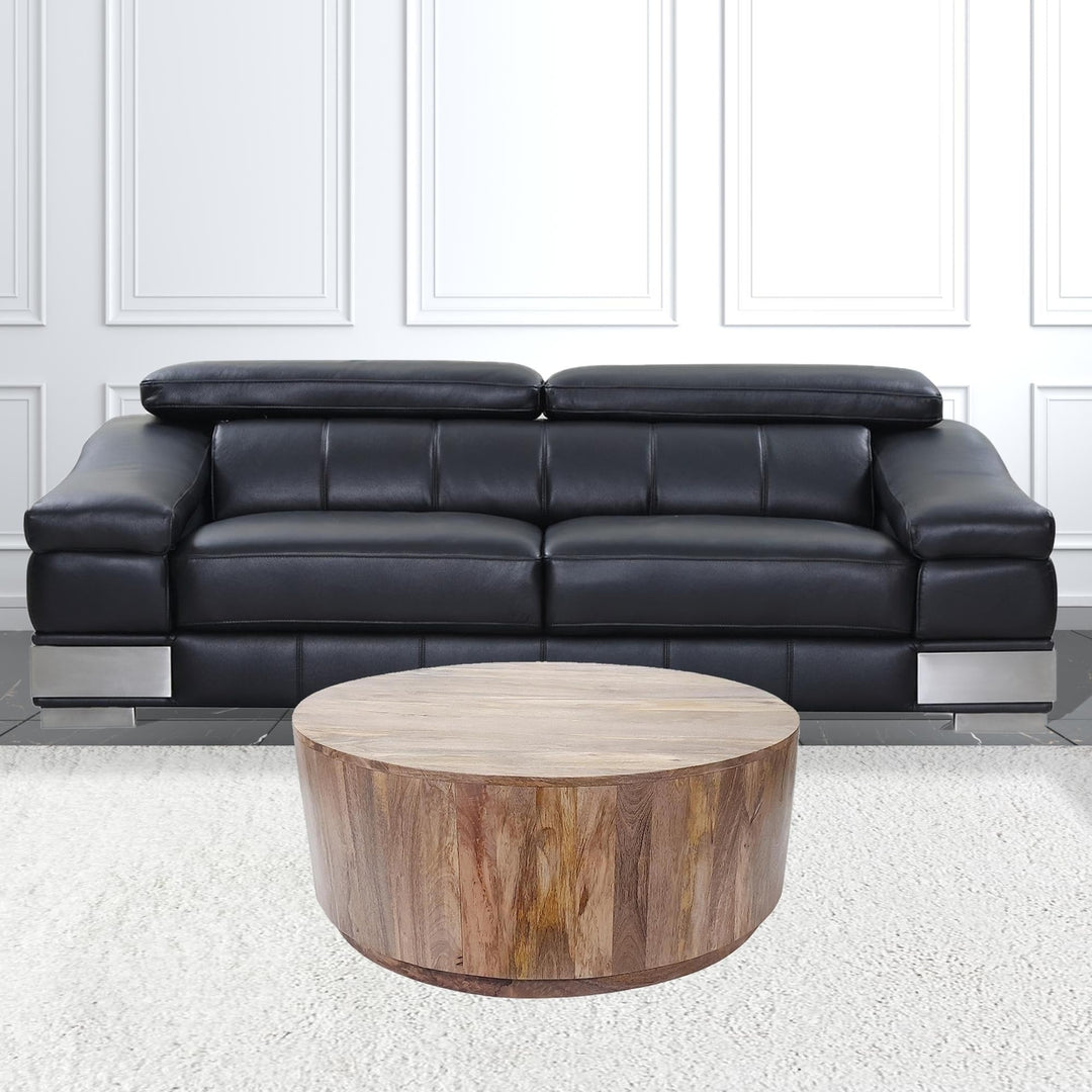 42" Natural Solid Wood Round Coffee Table Image 5