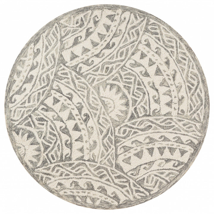 4 Round Gray Decorative Waves Area Rug Image 1