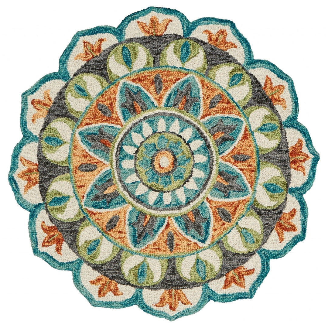 4 Round Blue And Orange Medallion Area Rug Image 1