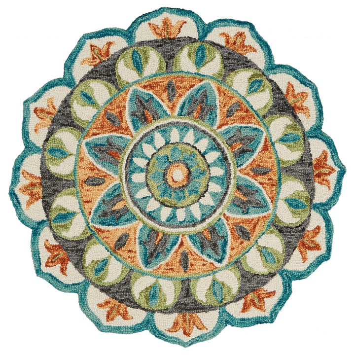 4 Round Blue And Orange Medallion Area Rug Image 1