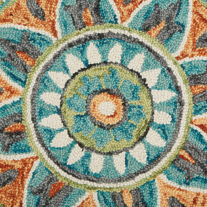 4 Round Blue And Orange Medallion Area Rug Image 2