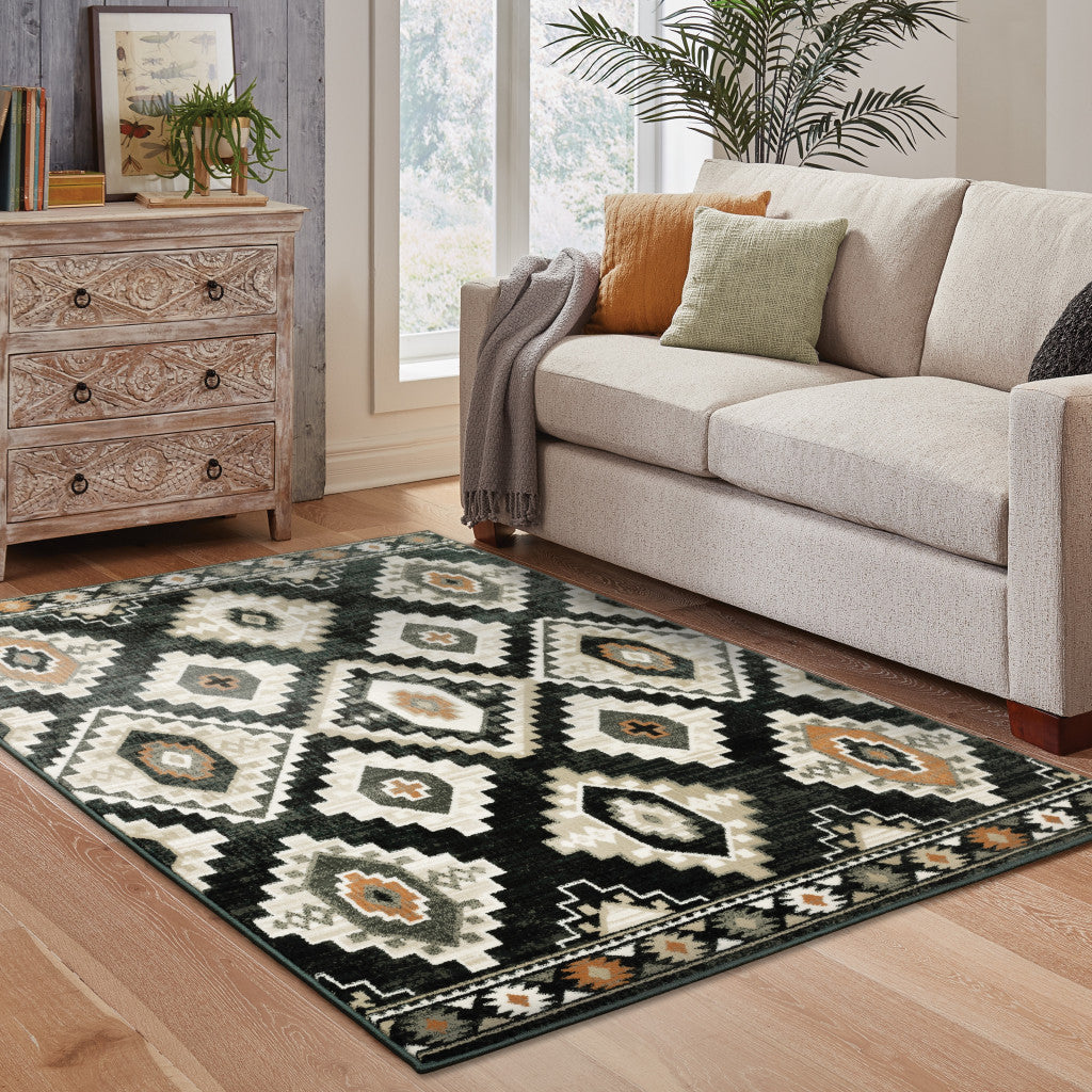 5 X 7 Black Grey Tan Orange And Ivory Southwestern Power Loom Stain Resistant Area Rug Image 2