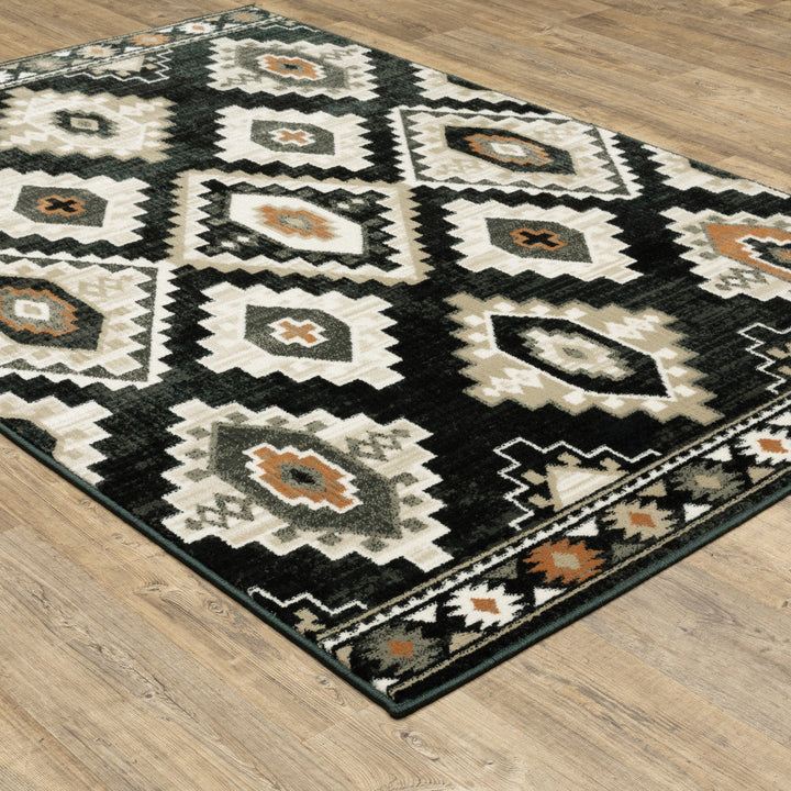 5 X 7 Black Grey Tan Orange And Ivory Southwestern Power Loom Stain Resistant Area Rug Image 5