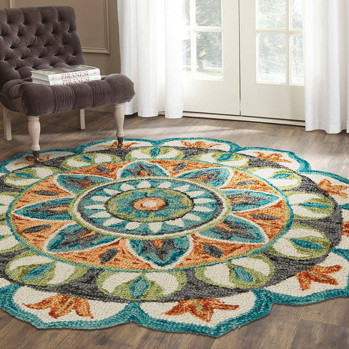 4 Round Blue And Orange Medallion Area Rug Image 6