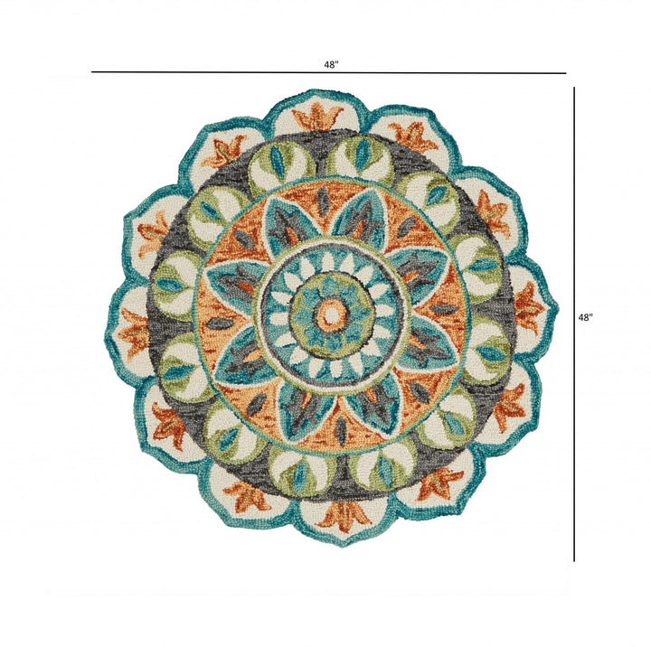 4 Round Blue And Orange Medallion Area Rug Image 8