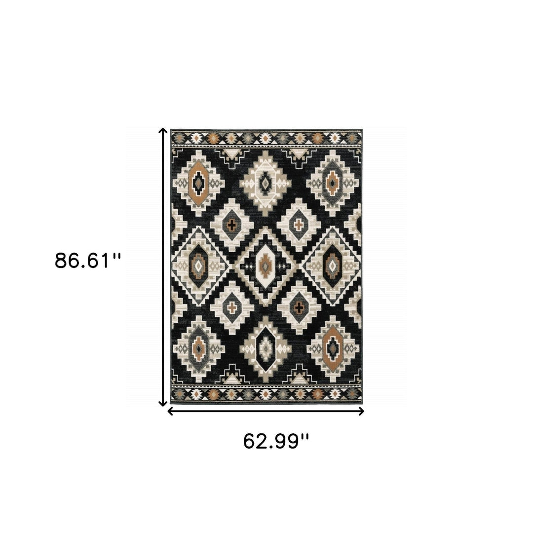 5 X 7 Black Grey Tan Orange And Ivory Southwestern Power Loom Stain Resistant Area Rug Image 10