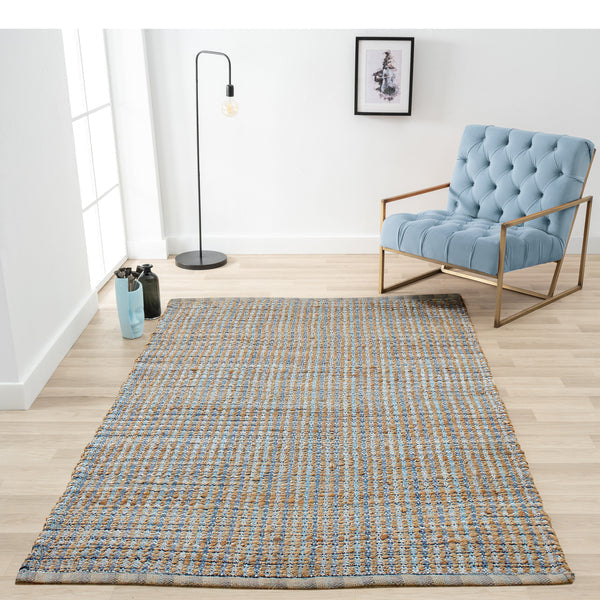 5 x 8 Blue and Ivory Hand Woven Area Rug Image 10