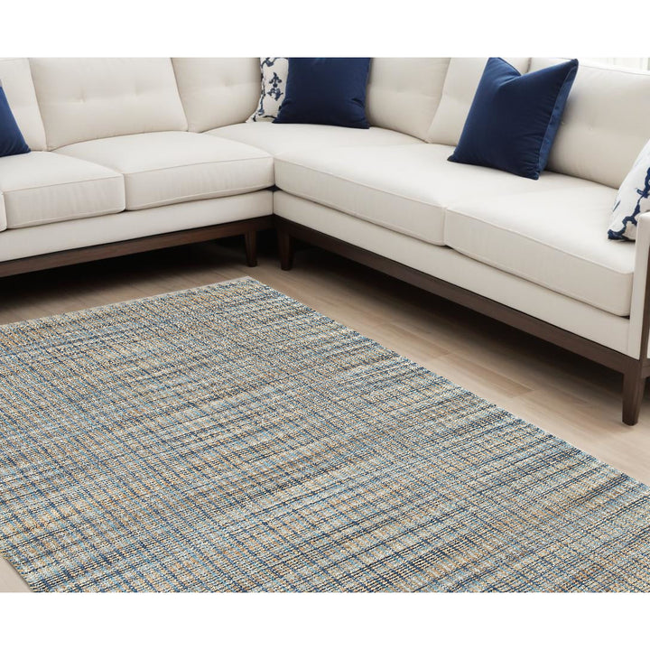 5 x 8 Blue and Ivory Hand Woven Area Rug Image 12