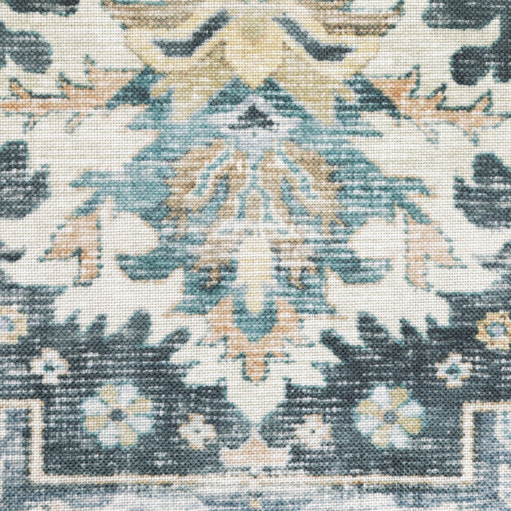 5 X 7 Blue Ivory Teal Brown And Gold Oriental Printed Stain Resistant Non Skid Area Rug Image 8