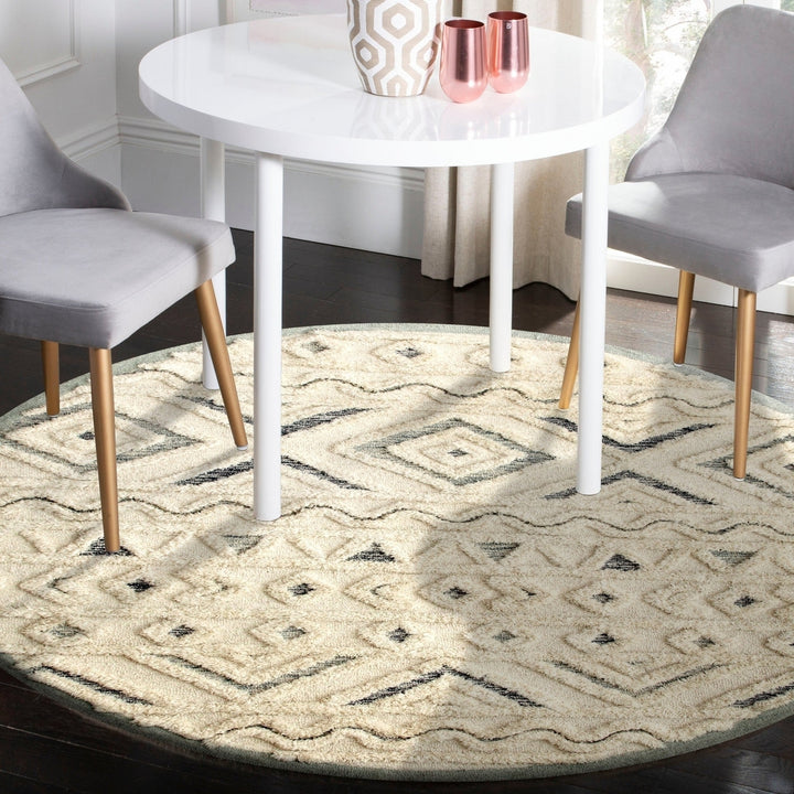 4 Round Cream Modern Geometric Area Rug Image 9