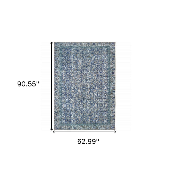 5 X 8 Blue And Grey Oriental Power Loom Stain Resistant Area Rug Image 5