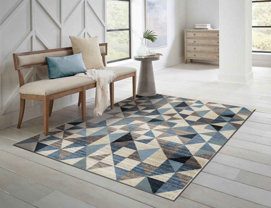 5 x 8 Blue Geometric Area Rug Image 4