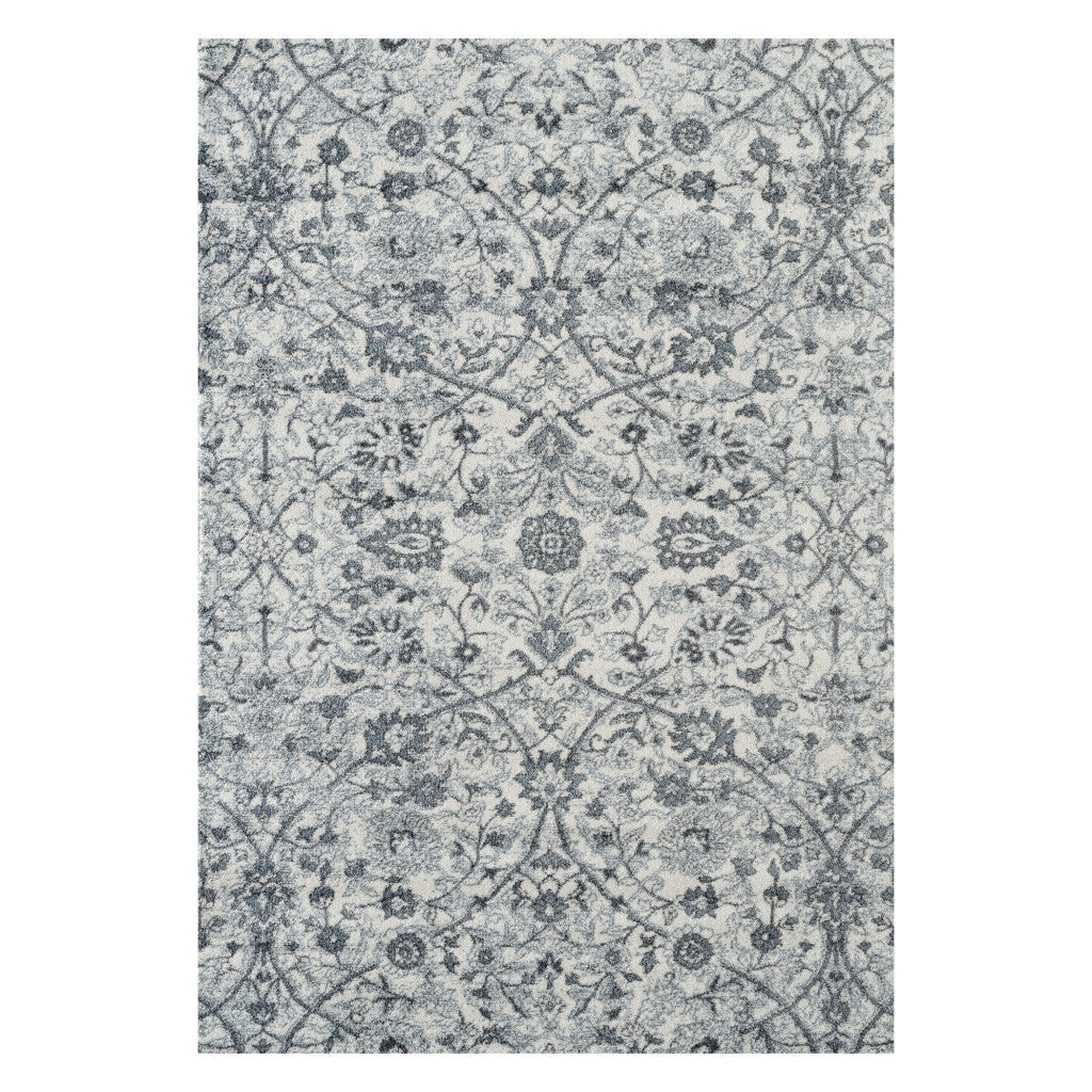 5 x 7 Light Blue Floral Power Loom Area Rug Image 1