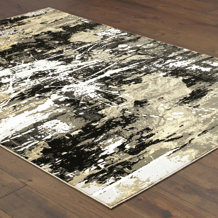 5 X 8 Black Gold Grey And Ivory Abstract Power Loom Stain Resistant Area Rug Image 4