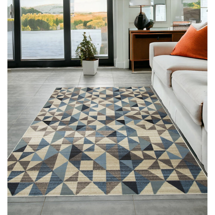 5 x 8 Blue Geometric Area Rug Image 6