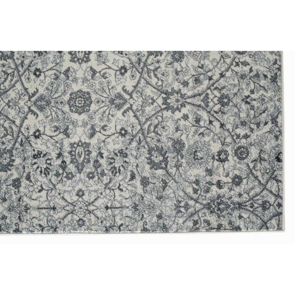 5 x 7 Light Blue Floral Power Loom Area Rug Image 4