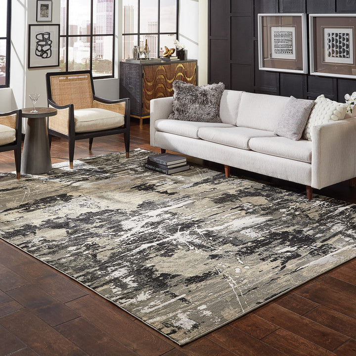 5 X 8 Black Gold Grey And Ivory Abstract Power Loom Stain Resistant Area Rug Image 7