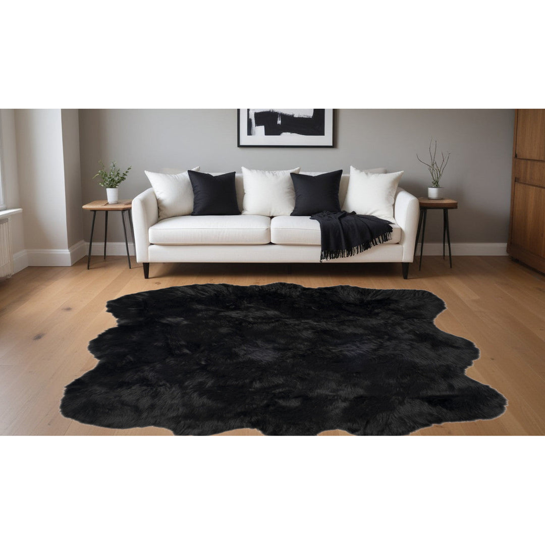 5 X 6 Black Faux faux Washable Non Skid Area Rug Image 6