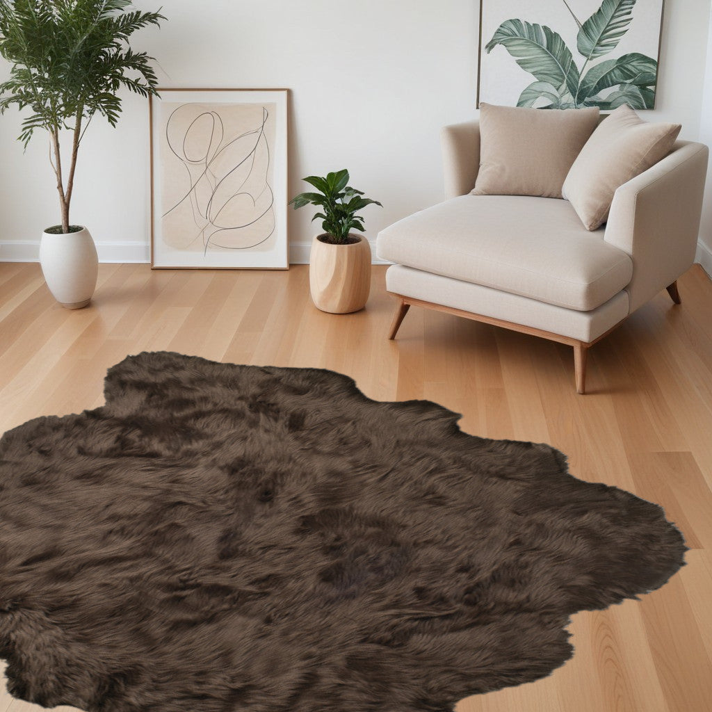 5 X 6 Chocolate Faux Sheepskin Non Skid Area Rug Image 5