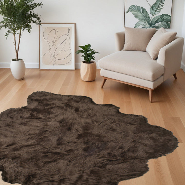 5 X 6 Chocolate Faux Sheepskin Non Skid Area Rug Image 5