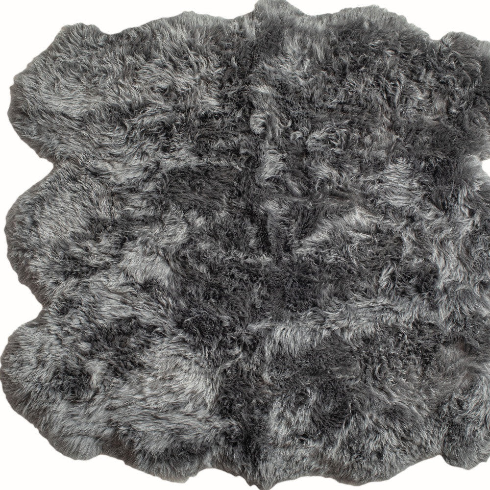 5 X 6 Grey Wool Sheepskin Handmade Area Rug Image 3