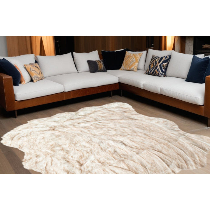 5 X 6 Ombre Tan Faux faux Washable Non Skid Area Rug Image 5