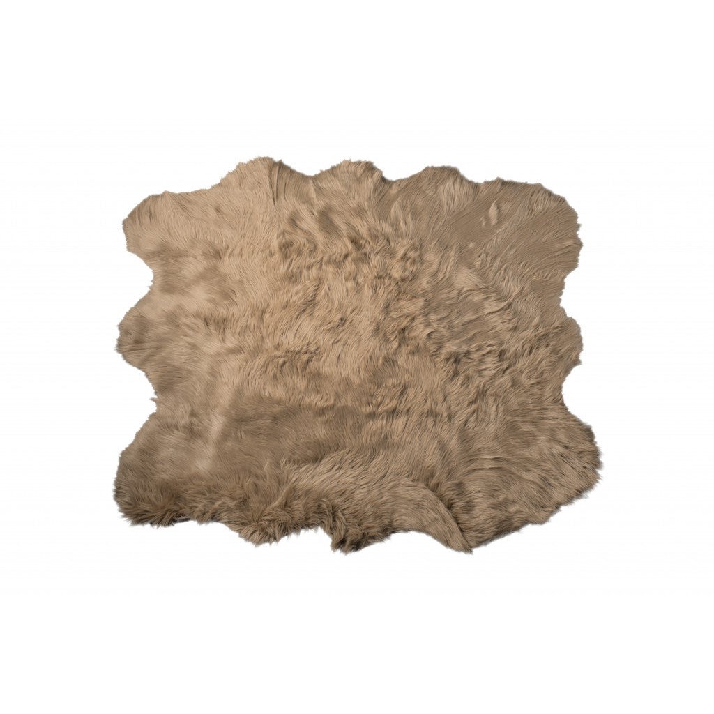 5 x 6 Tan Faux Sheepskin Non Skid Area Rug Image 3