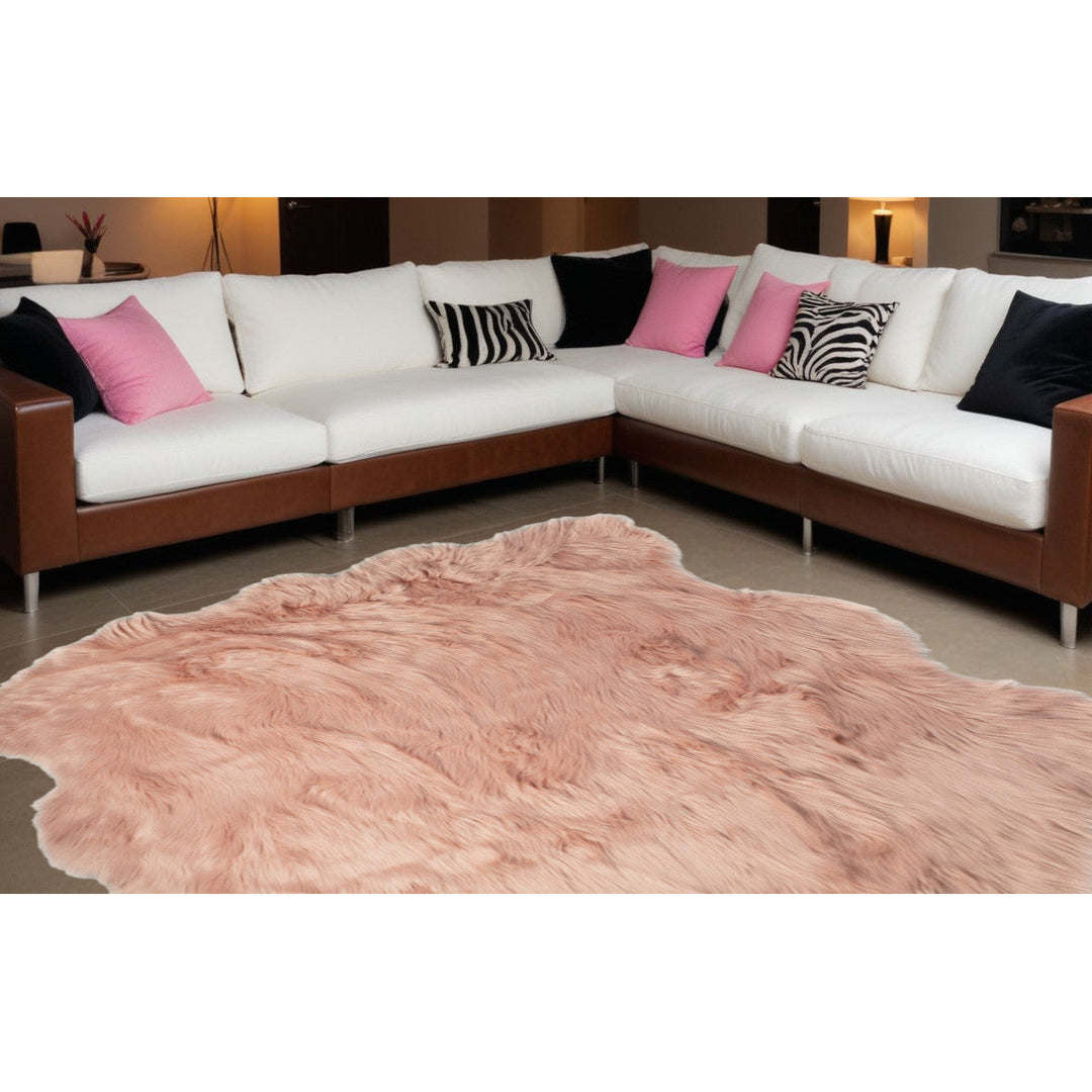 5 X 6 Rose Pink Faux Sheepskin Non Skid Area Rug Image 5