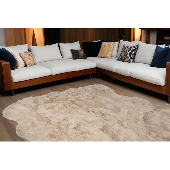 5 X 6 Taupe Faux Sheepskin Non Skid Area Rug Image 5