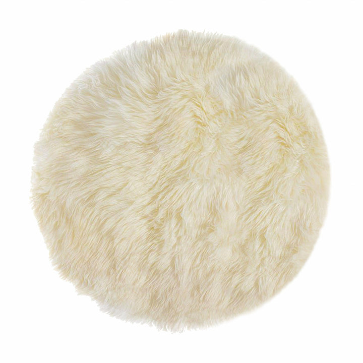 5 Off White Round Shag Sheepskin Area Rug Image 1