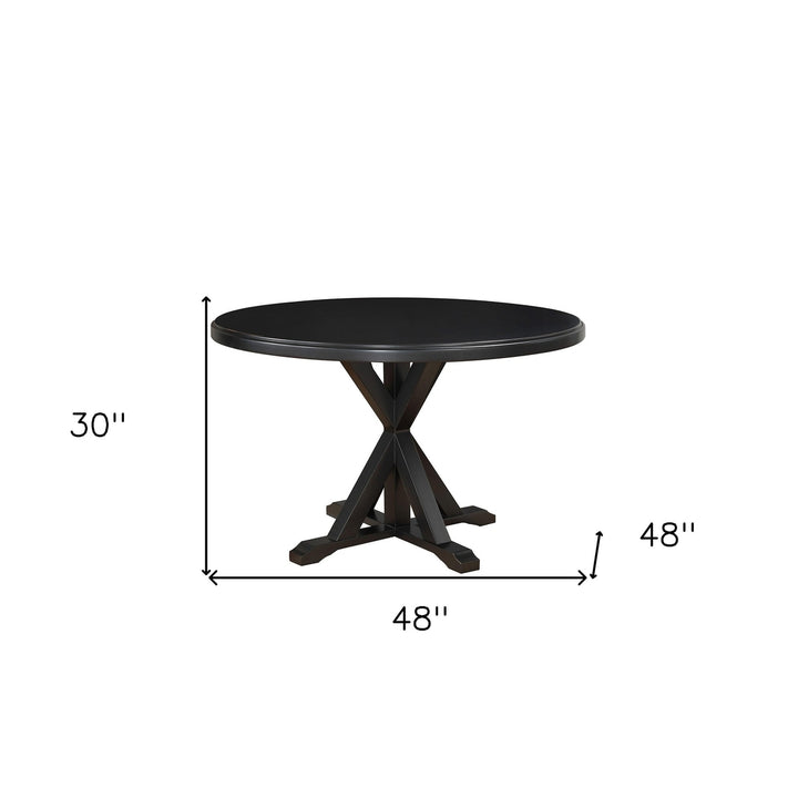 48" Black Rounded Solid Manufactured Wood And Solid Wood Pedestal Base Dining Image 3