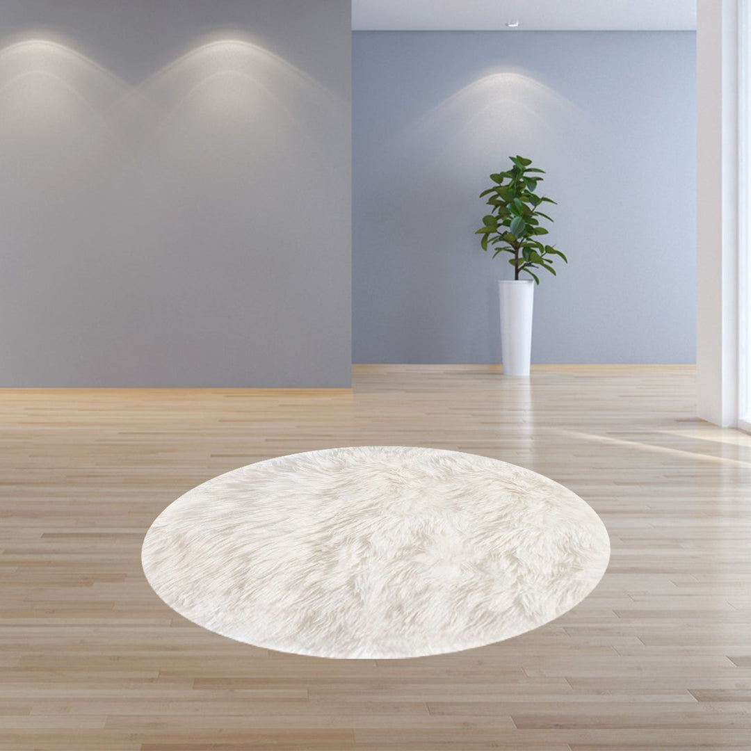 5 Off White Round Shag Sheepskin Area Rug Image 4