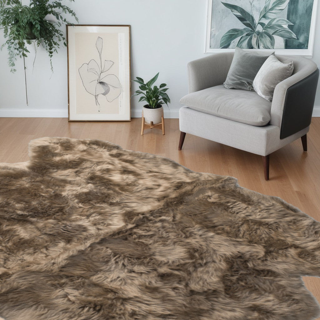 5 X 6 Taupe Wool Sheepskin Handmade Area Rug Image 5