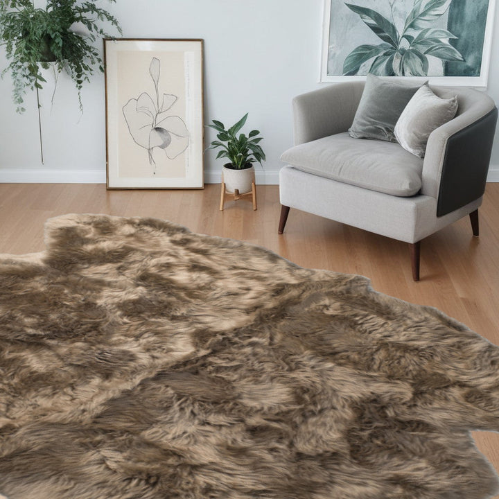 5 X 6 Taupe Wool Sheepskin Handmade Area Rug Image 5