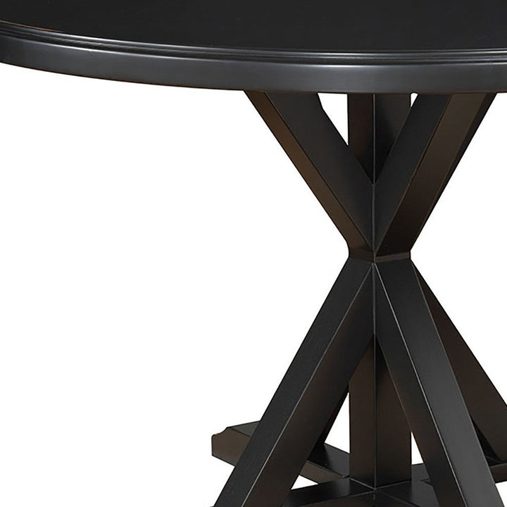 48" Black Rounded Solid Manufactured Wood And Solid Wood Pedestal Base Dining Image 4