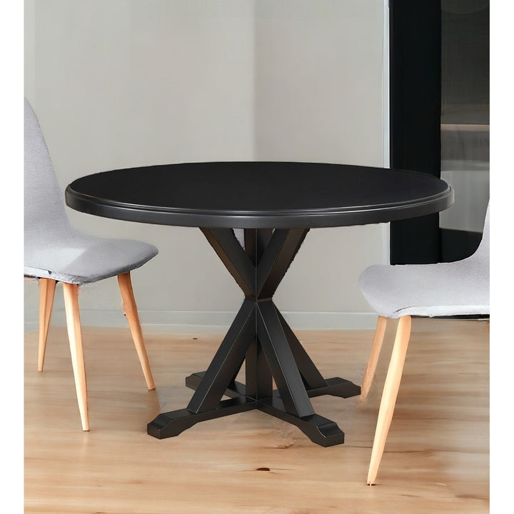 48" Black Rounded Solid Manufactured Wood And Solid Wood Pedestal Base Dining Image 5