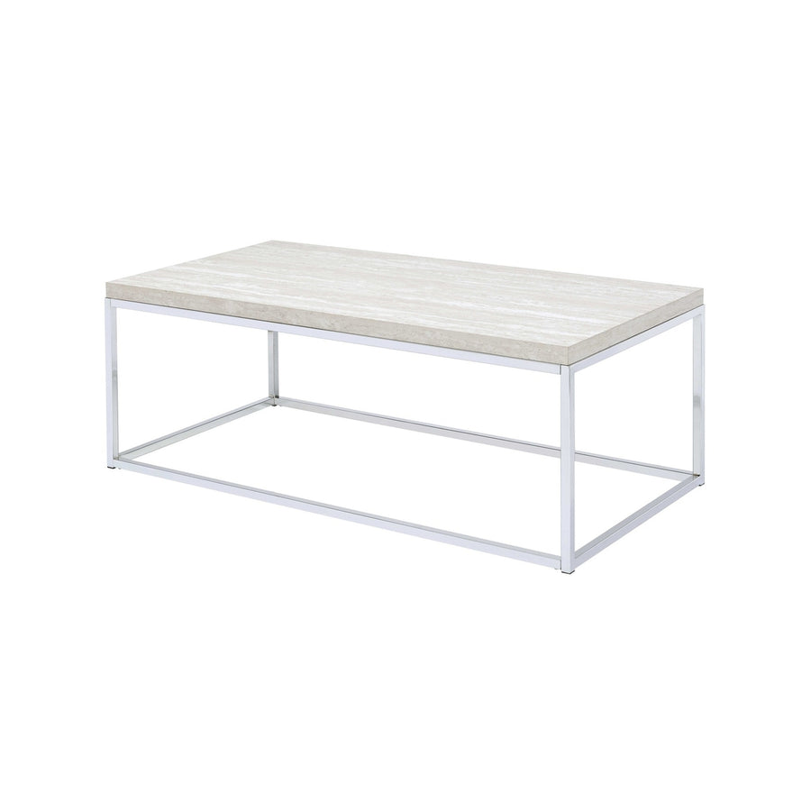 48" Chrome And White Oak Manufactured Wood And Metal Rectangular Coffee Table Image 1