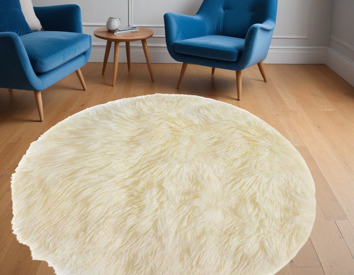 5 Off White Round Shag Sheepskin Area Rug Image 5