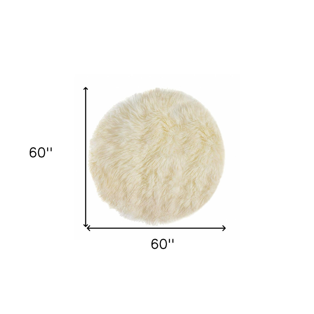 5 Off White Round Shag Sheepskin Area Rug Image 6