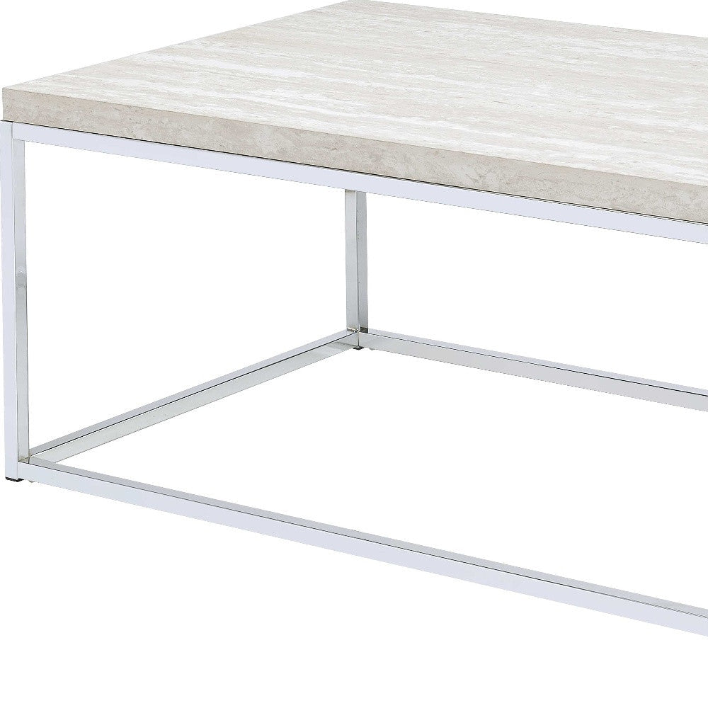 48" Chrome And White Oak Manufactured Wood And Metal Rectangular Coffee Table Image 3