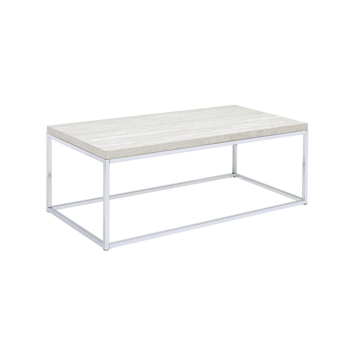 48" Chrome And White Oak Manufactured Wood And Metal Rectangular Coffee Table Image 4