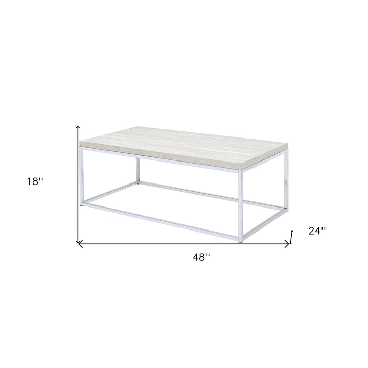 48" Chrome And White Oak Manufactured Wood And Metal Rectangular Coffee Table Image 5