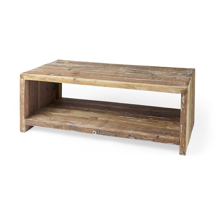 48" Natural Solid Wood Coffee Table With Shelf Image 1