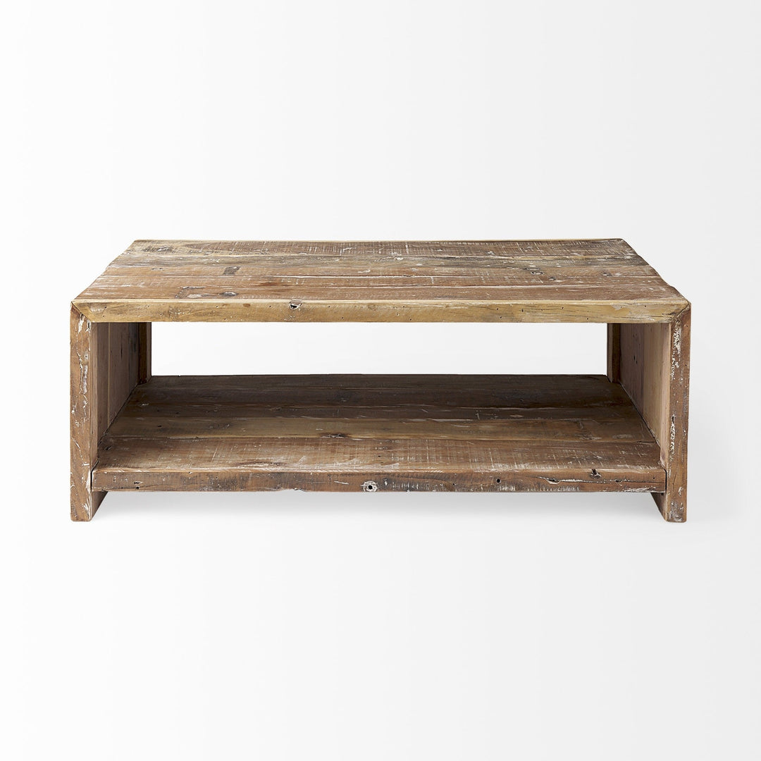 48" Natural Solid Wood Coffee Table With Shelf Image 2