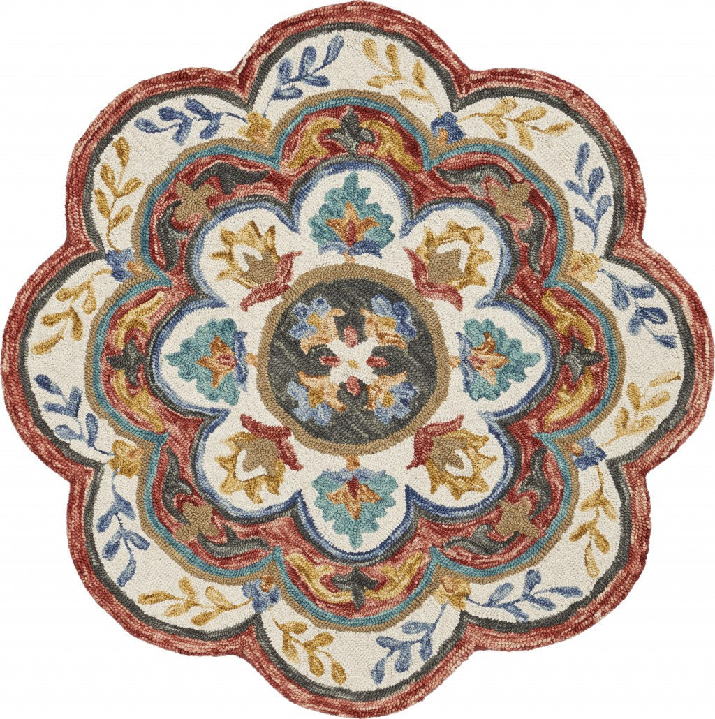 4 Round Red Layered Petals Area Rug Image 1