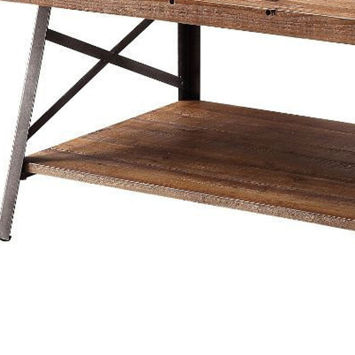 48" Sandy Black And Weathered Oak Rectangular Coffee Table With Shelf Image 4