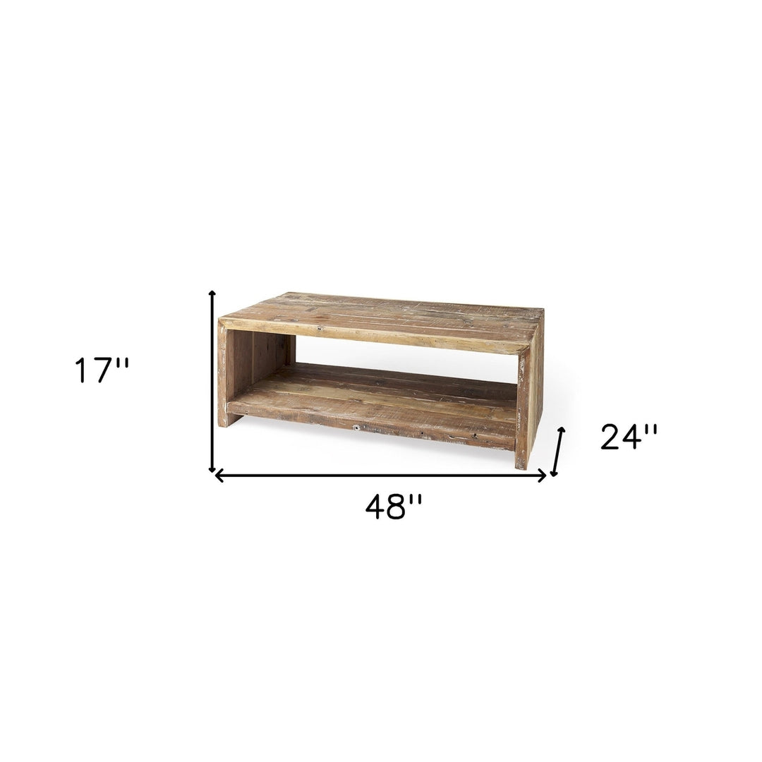 48" Natural Solid Wood Coffee Table With Shelf Image 11