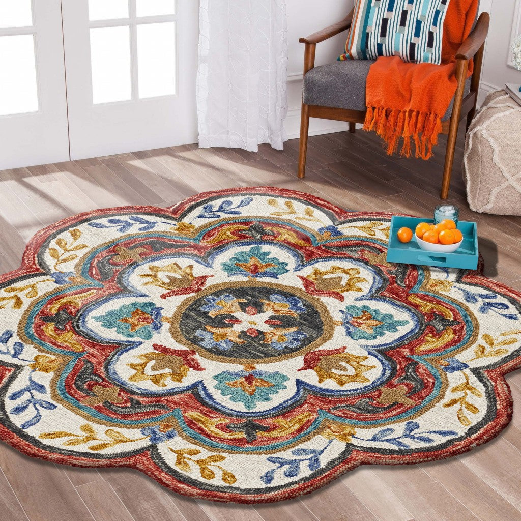 4 Round Red Layered Petals Area Rug Image 7