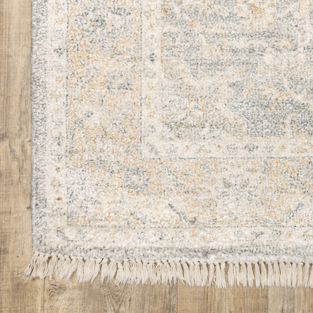 5 X 8 Grey And Beige Oriental Hand Loomed Stain Resistant Area Rug With Fringe Image 8